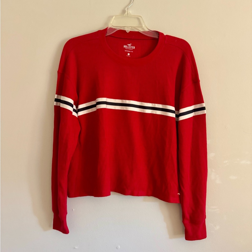 Hollister Women's Red Long Sleeve Boyfriends Tee Waffle S